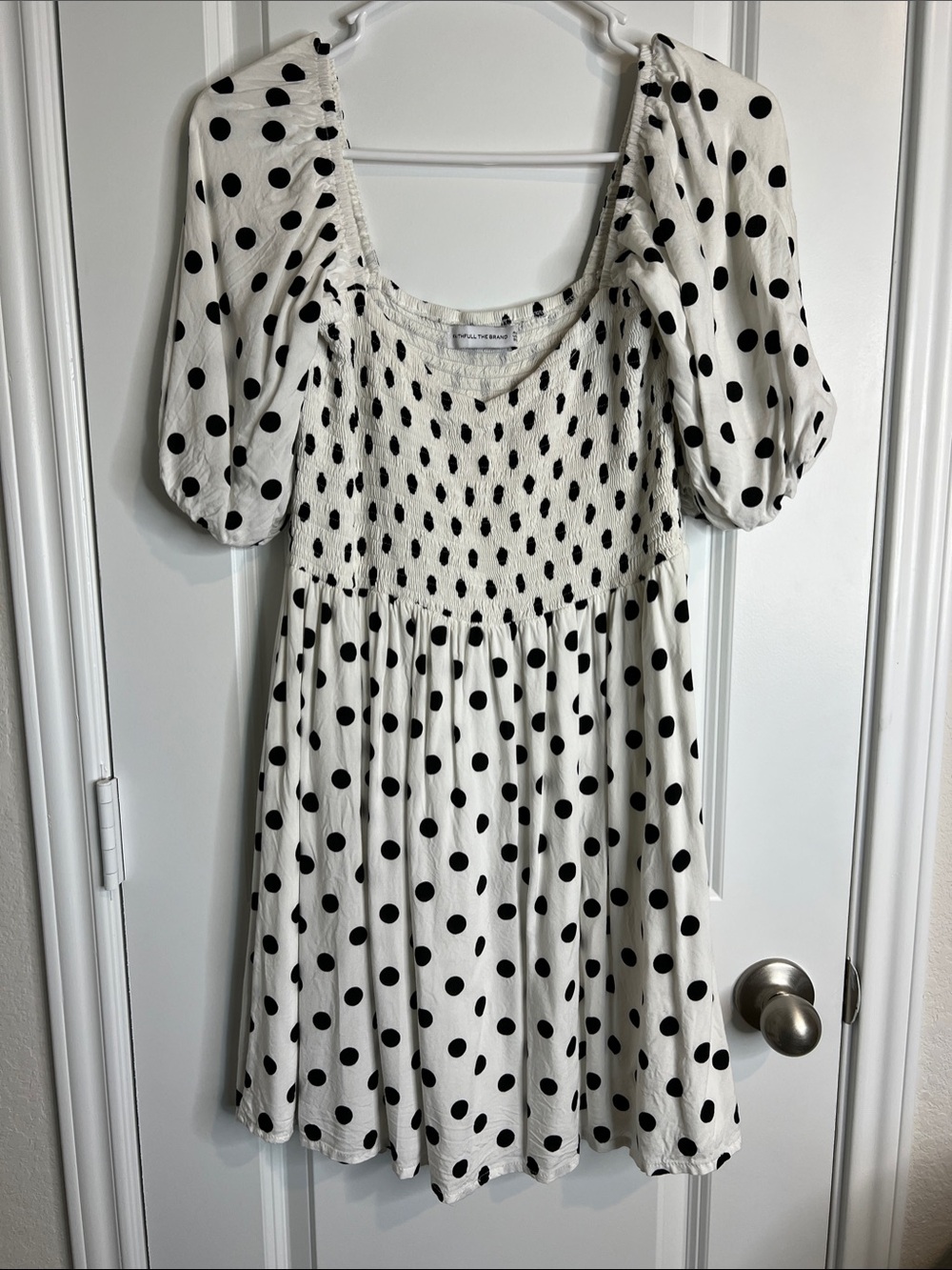 Faithfull the Brand White with Black Polka Dot Mini Dress - Picture 1 of 4
